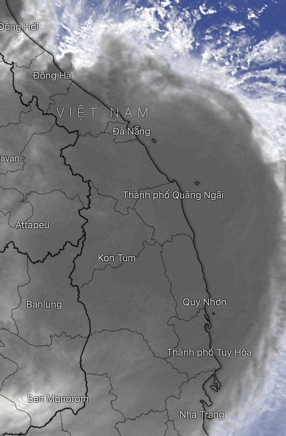 Ảnh mây vệ tinh sáng 11-9 cho thấy khu vực miền Trung có mưa rất lớn.