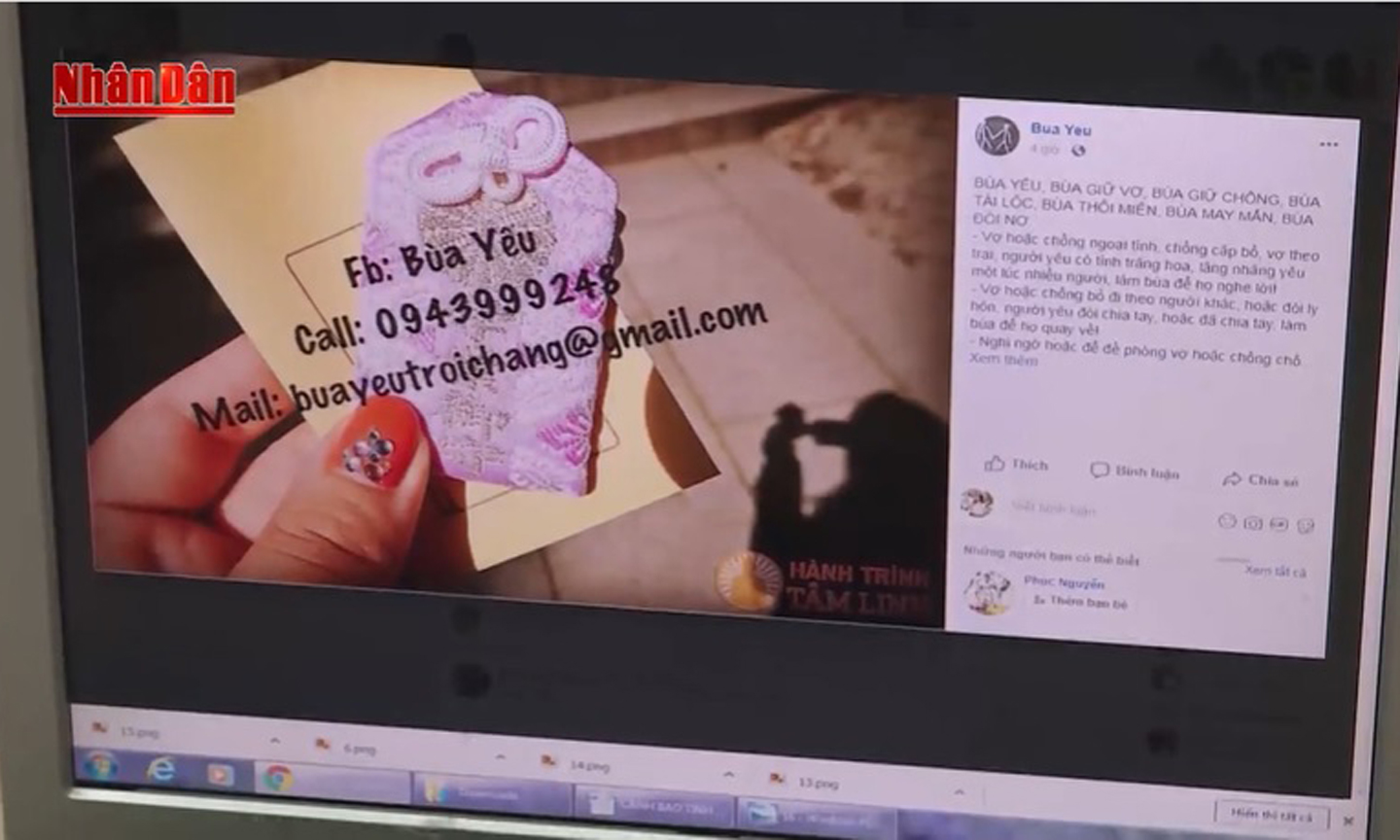 Mua bán bùa ngải tràn lan trên mạng xã hội. Ảnh cắt từ clip của Truyền hình Nhân Dân