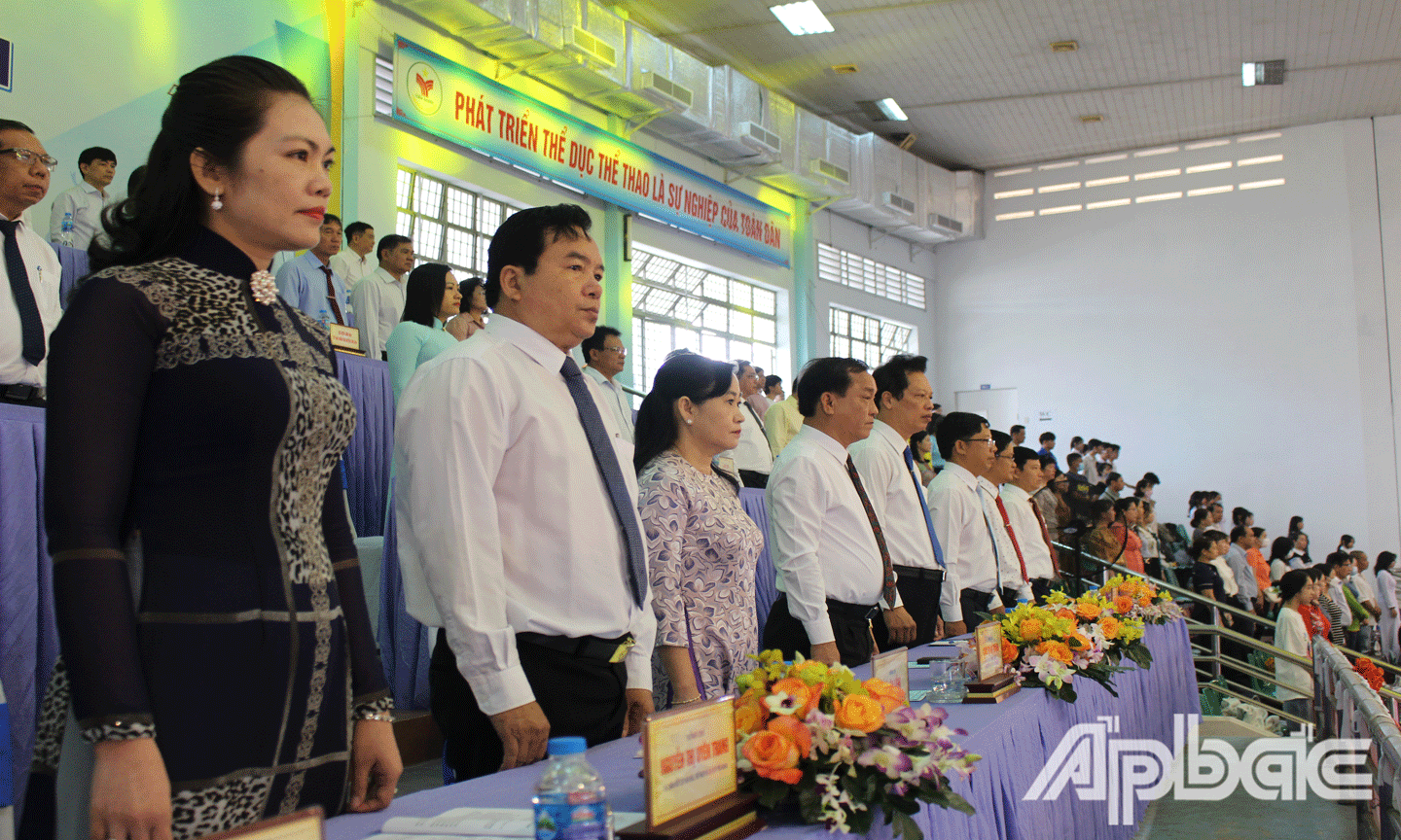 Các đồng chí lãnh đạo Tỉnh ủy, Hội đồng nhân dân, UBND tỉnh, Ủy ban Mặt trận Tổ quốc Việt Nam tỉnh Tiền Giang đến dự Lễ khai mạc HKPĐ lần thứ 11 năm học 2023 - 2024. 