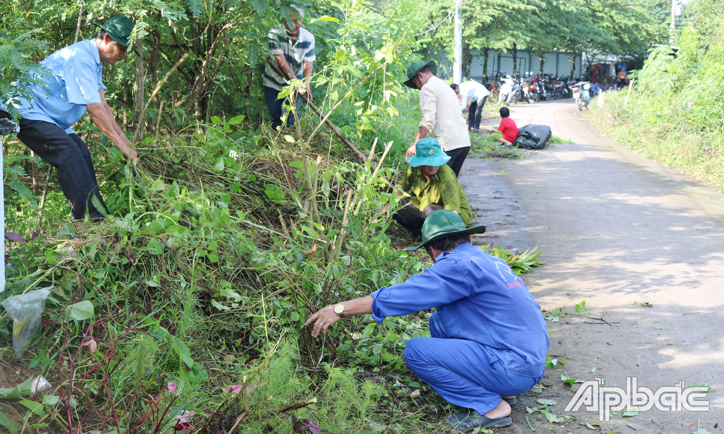 Hội viên CCB ra quân vệ sinh và trồng hoa trên các tuyến đường trên địa bàn huyện.
