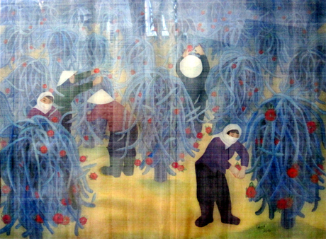 Thanh long quê tôi (lụa, 80x110cm) của tác giả Ngọc Lành.