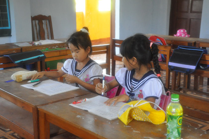 Học sinh trên Thị trấn Trường Sa (huyện đảo Trường Sa), tỉnh Khánh Hòa. Ảnh: Phùng Long