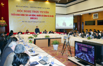Đầu cầu Hà Nội của Hội nghị trực tuyến triển khai công tác lao động, người có công và xã hội. Ảnh: VGP/Nhật Bắc