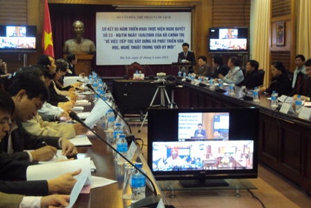 Hội nghị diễn ra tại điểm cầu Hà Nội (Ảnh: K.T)