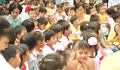 Lễ khai giảng năm học mới tại trường mầm non Tuổi Ngọc (phường 5, TP. Mỹ Tho). Ảnh: Vân Anh
