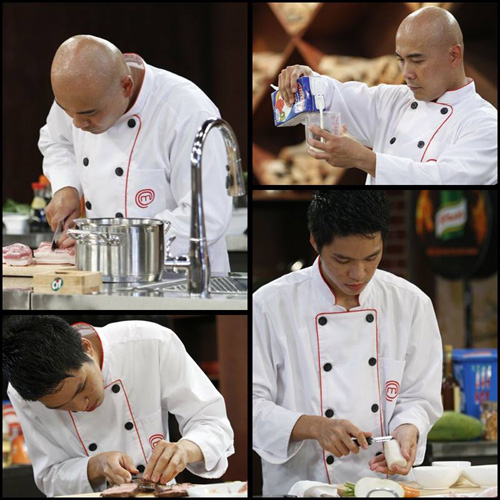 Thanh Hòa và Quốc Trí miệt mài chế biến món ăn.