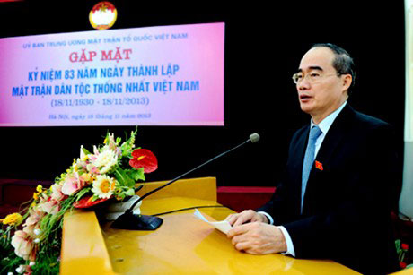 Chủ tịch Ủy ban Trung ương MTTQ Việt Nam Nguyễn Thiện Nhân khẳng định, đại đoàn kết là truyền thống cực kỳ quý báu của dân tộc ta. Ảnh VGP/Từ Lương