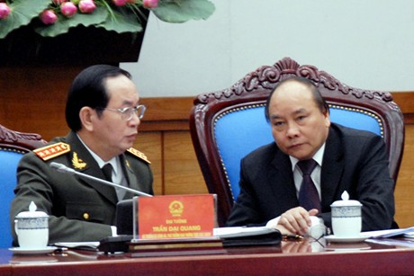 Phó Thủ tướng Nguyễn Xuân Phúc và Đại tướng Trần Đại Quang, Bộ trưởng Bộ Công an dự hội nghị. Ảnh: Thành Chung