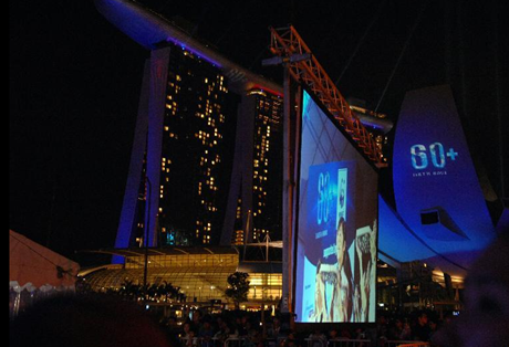 Giờ Trái đất 2014 tại tổ hợp Marina Bay (Singapore). Ảnh: THX