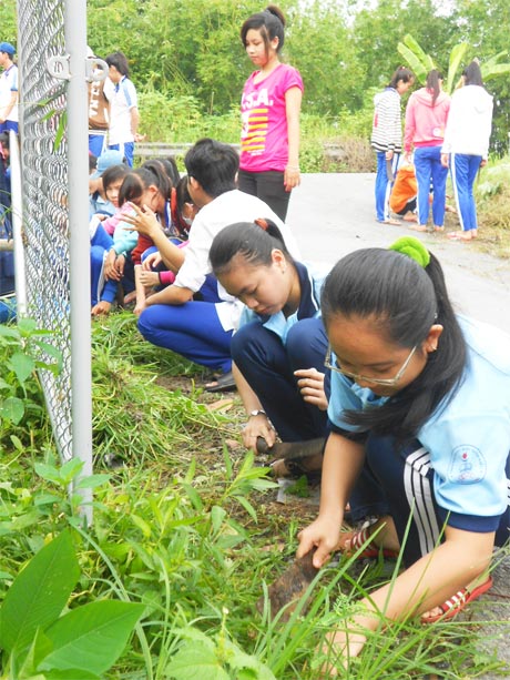 Đoàn viên, thanh niên, học sinh  tham gia “Ngày thứ bảy tình nguyện” tại xã Phú Nhuận.