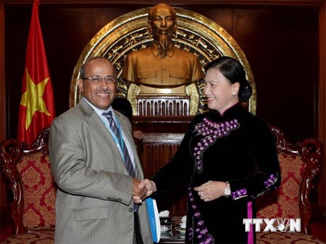 Phó Chủ tịch Quốc hội Nguyễn Thị Kim Ngân tiếp Trưởng Đại diện UNICEF tại Việt Nam ông Youssouf Adbel-Jelil. Ảnh: Phương Hoa/TTXVN