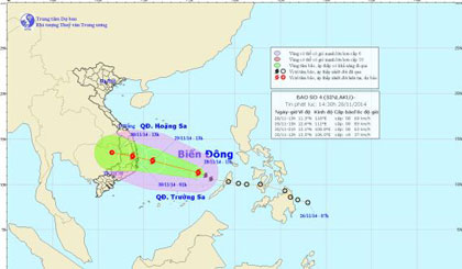  Vị trí đường đi của bão. Ảnh: nchmf.gov.vn