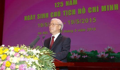 Tổng Bí thư Nguyễn Phú Trọng đọc Diễn văn tại Lễ kỷ niệm. Ảnh: Trí Dũng/TTXVN