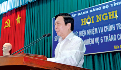 Bí thư Tỉnh ủy Trần Thế Ngọc phát biểu tại Hội nghị.