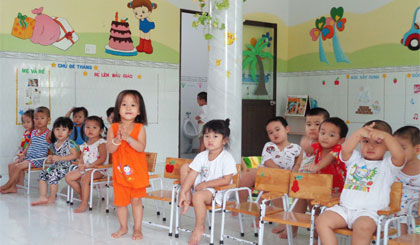 Không gian rộng, được trang trí phù hợp với từng nhóm trẻ.
