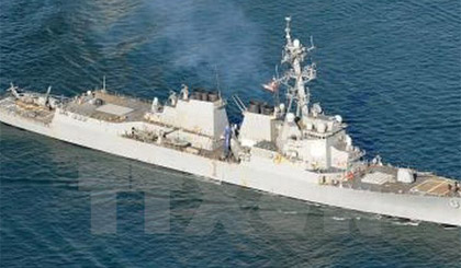 Tàu khu trục USS Lassen của Mỹ, một trong những tàu tham gia hoạt động tuần tra ở Biển Đông. Nguồn: Kyodo/TTXVN