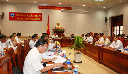 Quang cảnh hội nghị tại điểm cầu Tiền Giang