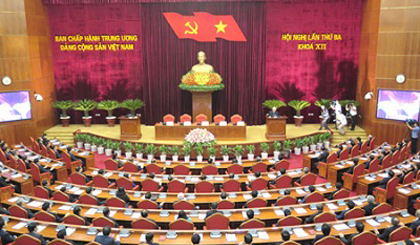 Toàn cảnh phiên bế mạc Hội nghị lần thứ ba Ban Chấp hành Trung ương Đảng khóa XII. (Ảnh: Trí Dũng/TTXVN)