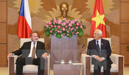 Phó Chủ tịch Quốc hội Uông Chu Lưu tiếp Chủ nhiệm Ủy ban Pháp luật và Hiến pháp Thượng viện Cộng hòa Séc Miroslav Antl. Ảnh: Phương Hoa/TTXVN