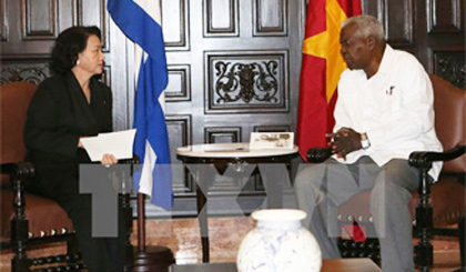 Chủ tịch Quốc hội Nguyễn Thị Kim Ngân hội kiến Chủ tịch Quốc hội Cuba Esteban Lazo. Ảnh: Trọng Đức/TTXVN