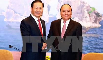 Thủ tướng Nguyễn Xuân Phúc tiếp đồng chí Bành Thanh Hoa, Bí thư Khu ủy Khu tự trị dân tộc Choang tỉnh Quảng Tây (Trung Quốc). Ảnh: Thống Nhất/TTXVN
