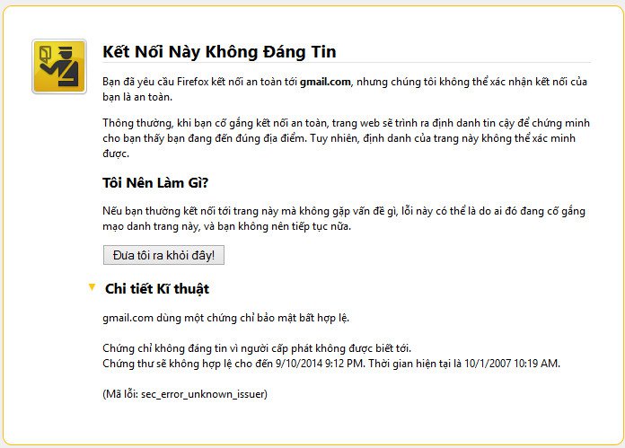 Lỗi không vào được Gmail trên Firefox.