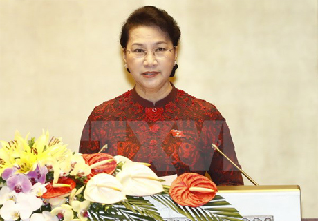 Chủ tịch Quốc hội Nguyễn Thị Kim Ngân phát biểu khai mạc. (Ảnh: Thống Nhất/TTXVN)