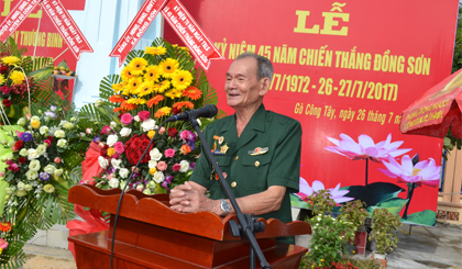 Ông Nguyễn Thành giáp người trực tiếp tham gia chỉ huy trận chiến Đồng Sơn phát biểu tại buổi lễ kỉ niệm