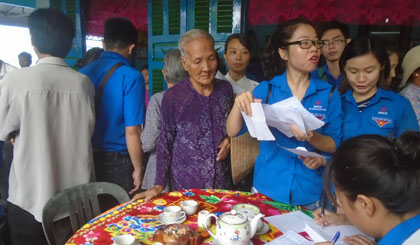 Khám bệnh và phát quà tại hộ ông Phạm Thái Hoà, Chủ tịch Hội nạn nhân chất độc da cam/dioxin Thân Cửu Nghĩa