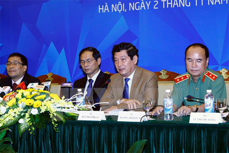 Thứ trưởng Bộ Văn hóa, Thể thao và Du lịch Huỳnh Vĩnh Ái, Trưởng Tiểu ban Tuyên truyền và Văn hóa phát biểu. Ảnh: An Đăng/TTXVN