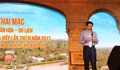 Đồng chí Nguyễn Kiều Linh, Cục Trưởng Cục Công tác phía Nam - Bộ Văn hóa, Thể thao và Du lịch phát biểu tại lễ khai mạc