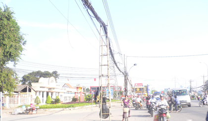 Cây thang và cây trụ điện