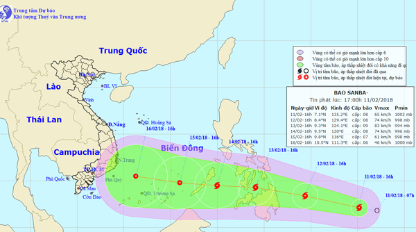 Dự báo đường đi và vị trí cơn bão. Nguồn: nchmf.gov.vn