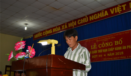 Đại diện phạm nhân phát biểu cảm tưởng khi được tha tù trước thời hạn 