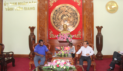 Quang cảnh buổi đón tiếp Đoàn công tác Bộ Thủy sản và Tài nguyên biển Papua New Guinea.