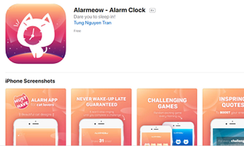 Ứng dụng báo thức Alarmeow.
