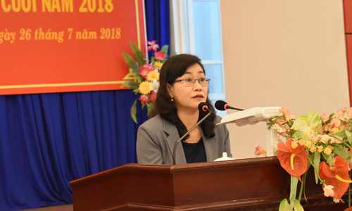Đồng chí Châu Thị Mỹ Phương phát biểu ôn lại 88 năm ngày truyền thồng ngành tuyên giáo của Đảng