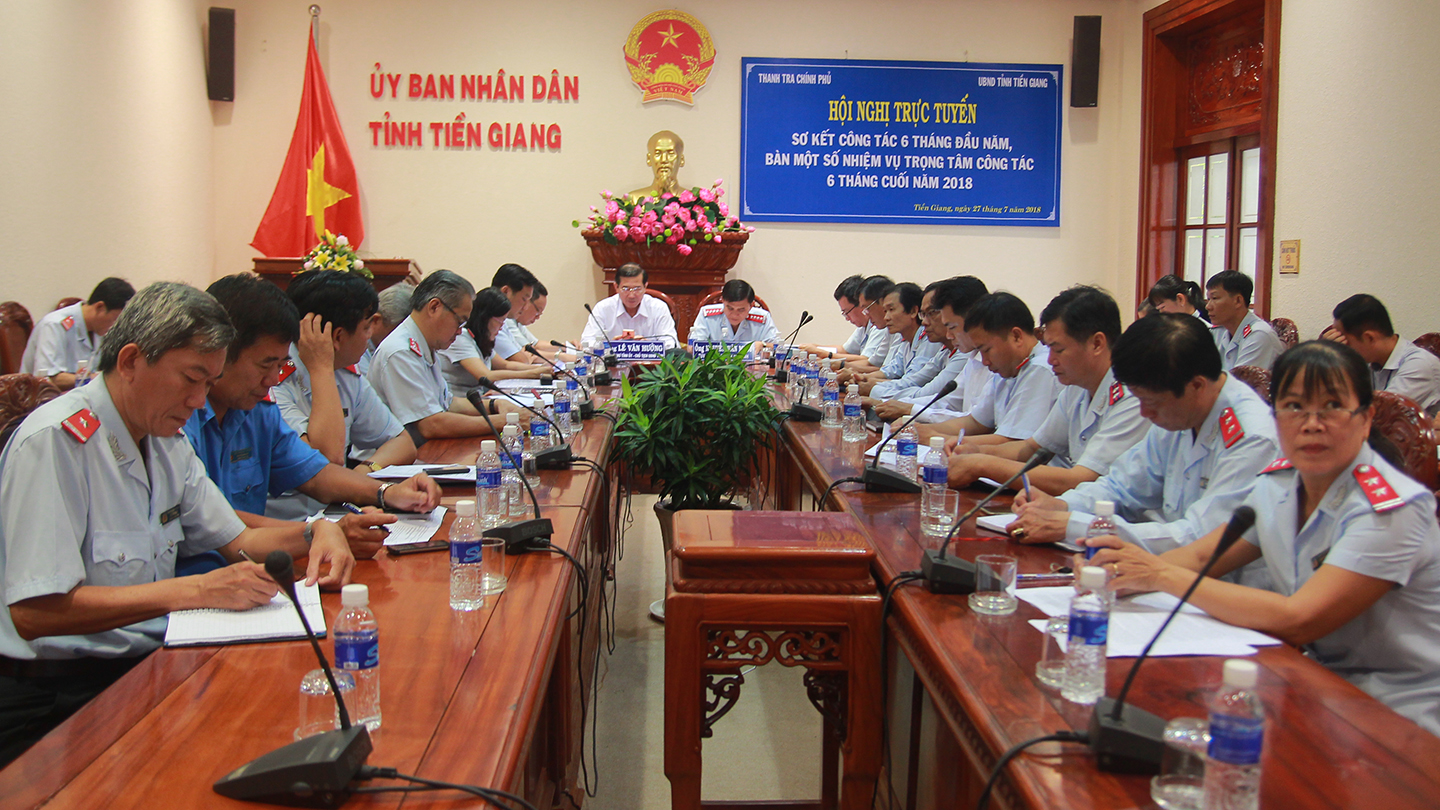 Quang cảnh hội nghị tại điểm cầu tỉnh Tiền Giang.