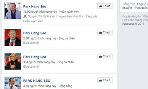 Rất nhiều trang giả mạo huấn luyện viên trưởng Park Hang Seo. (Ảnh chụp màn hình)
