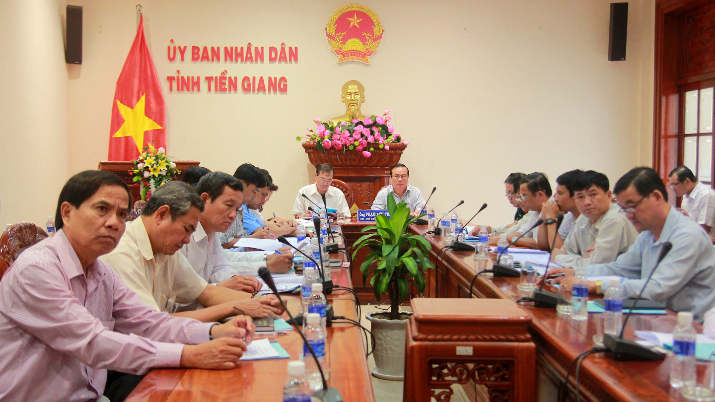 Quang cảnh hội nghị tại điểm cầu Tiền Giang.
