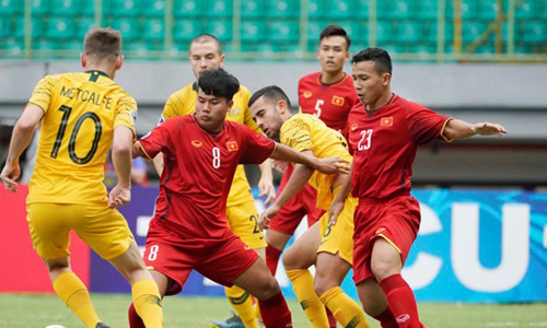 U19 Việt Nam (áo đỏ) là đội đầu tiên bị loại. (Nguồn: AFC)