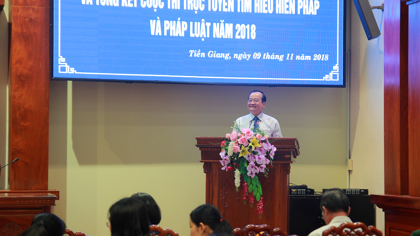 Phó Chủ tịch UBND tỉnh Tiền Giang Trần Thanh Đức phát biểu tại Hội nghị.