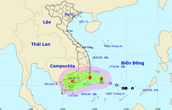Đường đi và vị trí cơn bão 