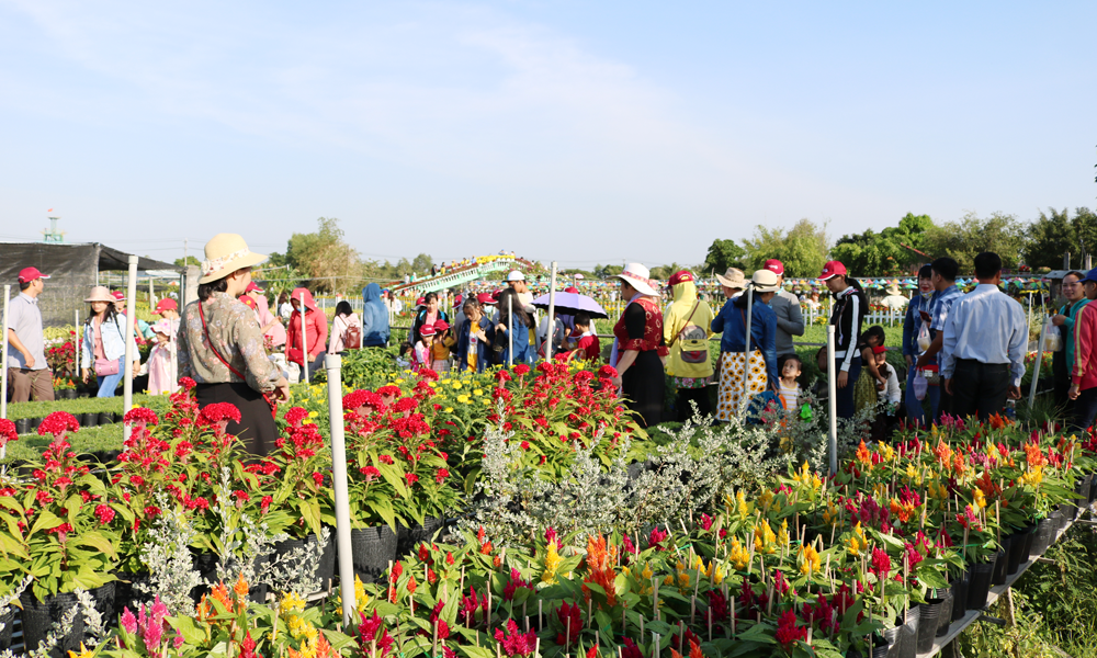 Đông đảo người dân đến tham quan làng hoa.