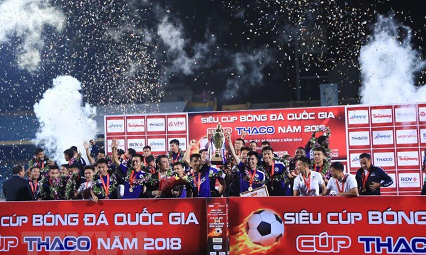 Hà Nội FC chạy đà cho mùa giải bằng Siêu cúp Quốc gia. (Ảnh: Trọng Đạt/TTXVN)