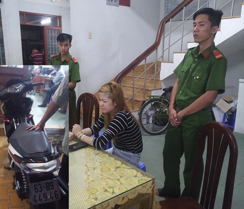 Đối tượng Ngân tại Công an Phường 6 và xe tang vật.