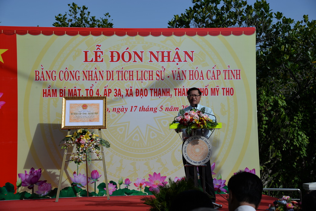 Đồng chí Đặng Thanh Liêm, Bí thư Thành ủy Mỹ Tho chỉ đạo chính quyền, các tổ chức, đoàn thể thành phố chọn di tích Hầm bí mật làm địa chỉ giáo dục truyền thống