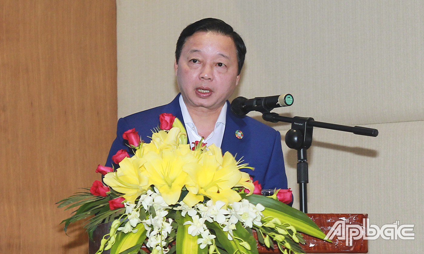 Bộ trưởng Bộ Tài nguyên và Môi trường, Chủ tịch Ủy ban sông Mê Công Việt Nam Trần Hồng Hà phát biểu khai mạc hội nghị.
