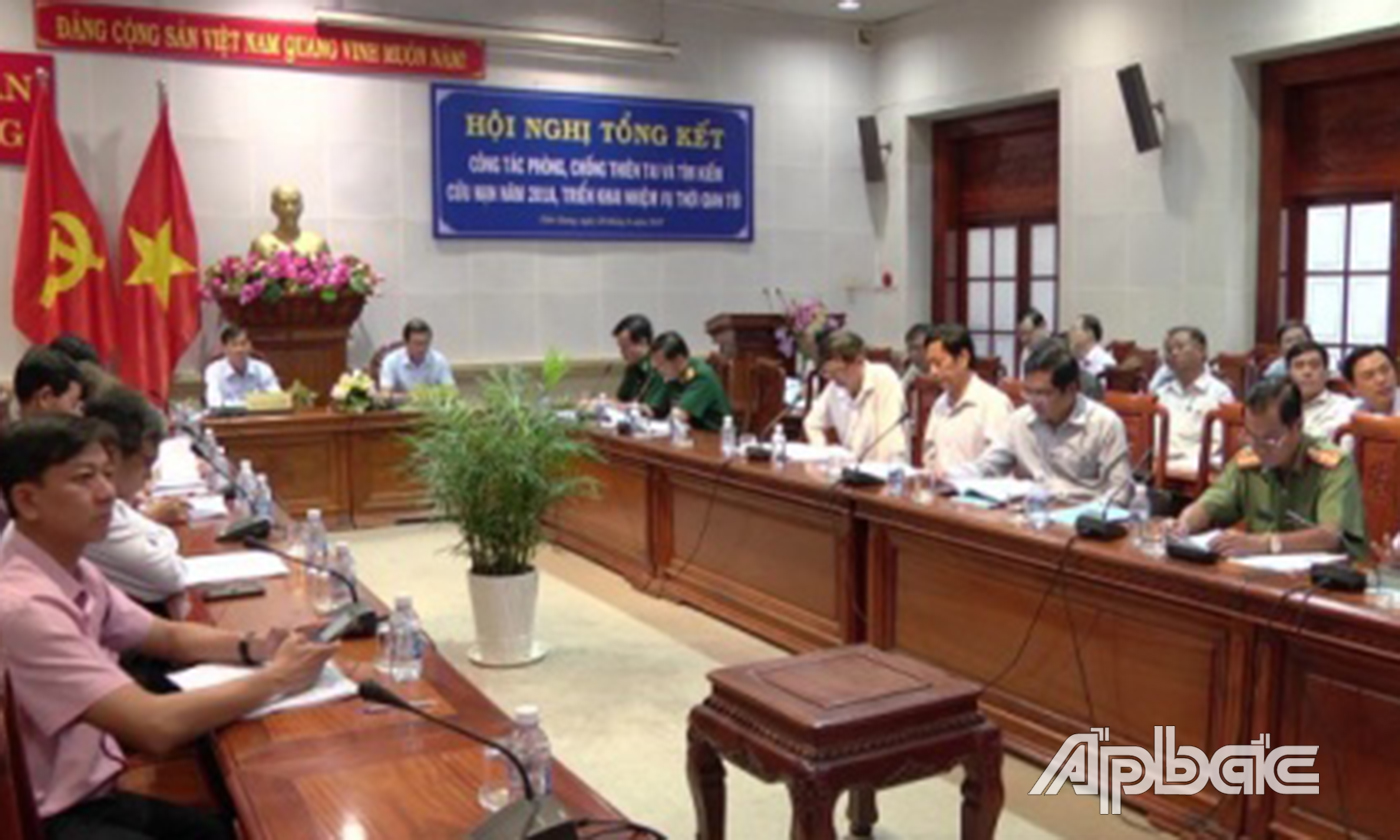 Quang cảnh hội nghị trực tuyến tại điểm cầu Tiền Giang.     