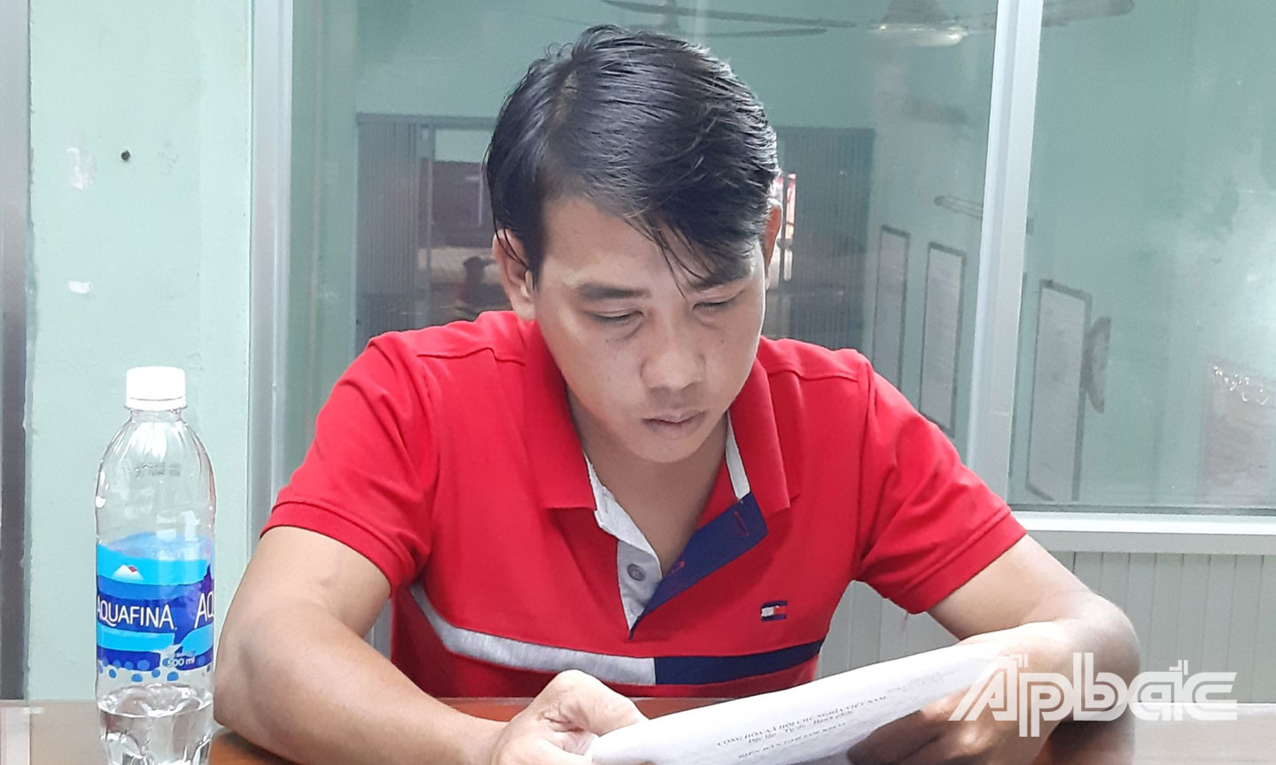 Nghi phạm Cường tại cơ quan Công an.